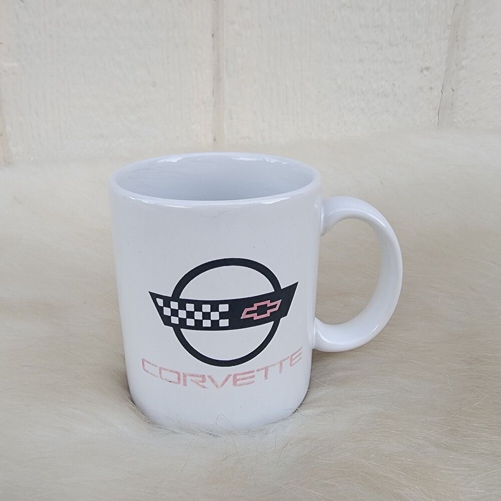 Corvette Chevrolet emblem white black mug coffee cup